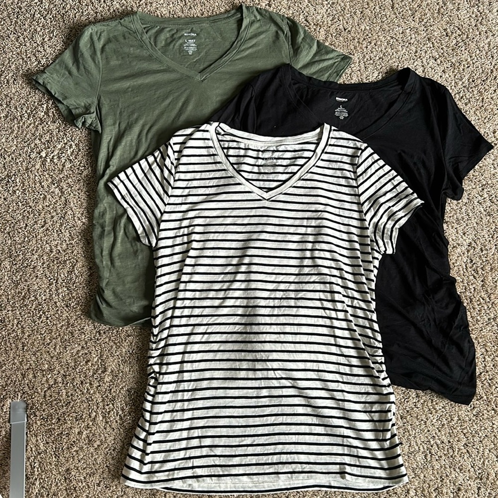 Bundle of 3 Sonoma Maternity V-Neck Tees, Size L